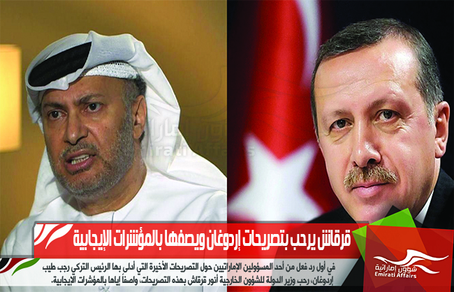 قرقاش يرحب بتصريحات إردوغان ويصفها بالمؤشرات الإيجابية