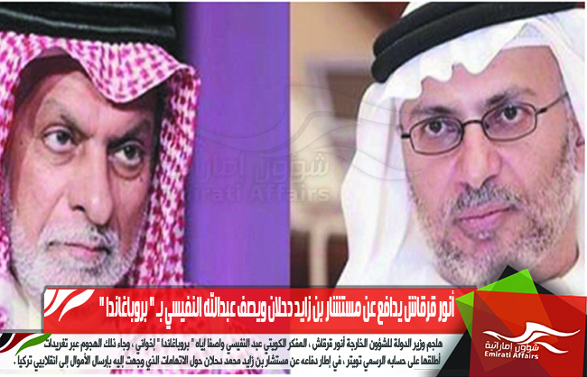 أنور قرقاش يدافع عن مستشار بن زايد دحلان ويصف عبدالله النفيسي بـ &quot; بروباغاندا &quot;