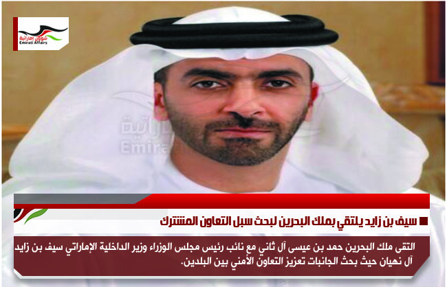 سيف بن زايد يلتقي بملك البحرين لبحث سبل التعاون المشترك