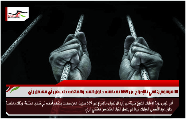 مرسوم رئاسي بالإفراج عن 669 بمناسبة حلول العيد والقائمة خلت من أي معتقل رأي
