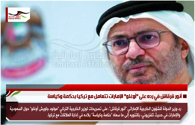 أنور قرقاش في رده على "أوغلو" الإمارات تتعامل مع تركيا بحكمة وكياسة