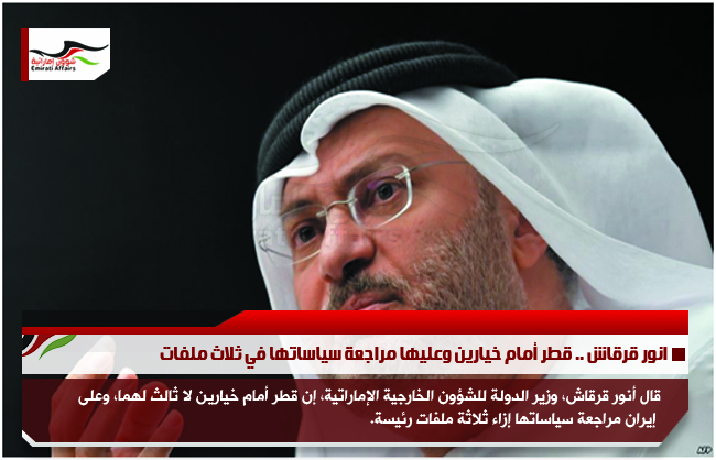 انور قرقاش .. قطر أمام خيارين وعليها مراجعة سياساتها في ثلاث ملفات