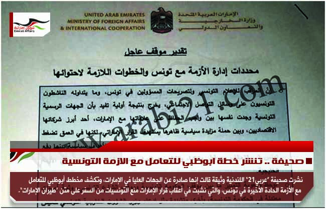 صحيفة .. تنشر خطة ابوظبي للتعامل مع الازمة التونسية
